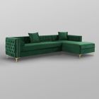 Alternate image 1 for Inspired Home Velvet Right-Facing Sectional Sofa in Hunter Green