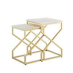 Inspired Home Laith Marble 2-Piece Nesting End Table Set