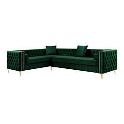 Inspired Home Velvet Left-Facing Sectional Sofa in Hunter Green