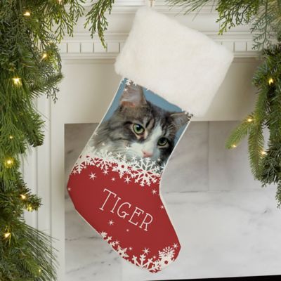 Snowflake Pet Personalized Fur Christmas Photo Stocking in Ivory