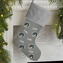 Pet Photo Phrase Personalized Christmas Stockings in Grey