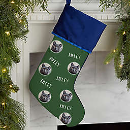 Pet Photo Phrase Personalized Christmas Stockings in Blue