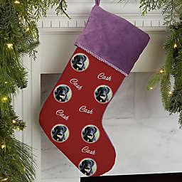 Pet Photo Phrase Personalized Christmas Stockings in Purple