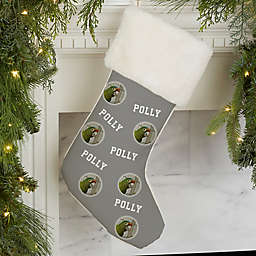 Pet Photo Phrase Personalized Faux Fur Christmas Stocking in Ivory