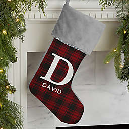 Christmas Plaid Personalized Christmas Stocking in Grey