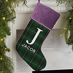 Christmas Plaid Personalized Christmas Stocking in Blue