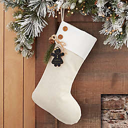 Gingerbread Family Personalized Christmas Stocking in Ivory with Black Alderwood Tag