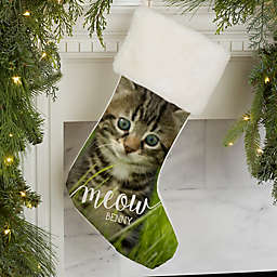 Woof & Meow Personalized Pet Photo Faux Fur Christmas Stocking in Ivory