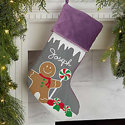 Gingerbread Characters Personalized Christmas Stockings in Purple