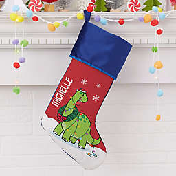 Dinosaur Personalized Christmas Stocking in Blue