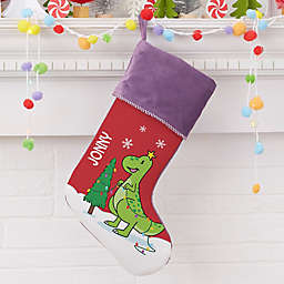 Dinosaur Personalized Christmas Stocking in Purple