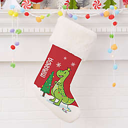 Dinosaur Personalized Faux Fur Christmas Stocking in Ivory