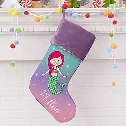 Mermaid Personalized Christmas Stockings in Purple