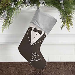 Bride & Groom Personalized Christmas Stocking in Grey