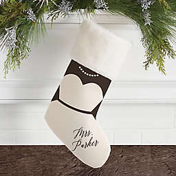 Bride & Groom Personalized Faux Fur Christmas Stocking in Ivory
