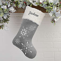 Season's Sparkle Embroidered Stocking in Grey