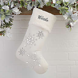 Season's Sparkle Embroidered Stocking in Ivory