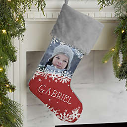 Snowflake PZ Christmas Photo Stocking in Grey