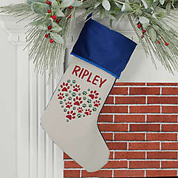 Paws On My Heart Personalized Christmas Stocking in Blue
