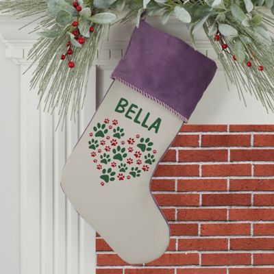 Paws On My Heart Personalized Christmas Stocking in Purple