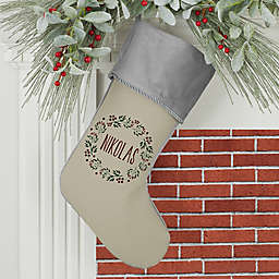 Christmas Wreath Personalized Christmas Stocking in Grey