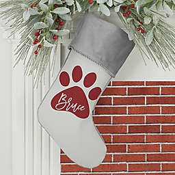 Pet Paw Personalized Christmas Stockings in Grey