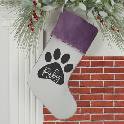 Pet Paw Personalized Christmas Stockings in Purple