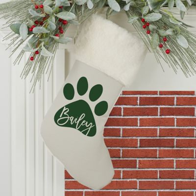 Pet Paw Personalized Faux Fur Christmas Stocking in Ivory