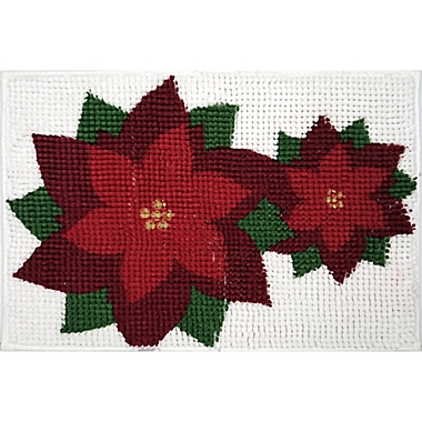 Homespun Holiday 20&quot; x 30&quot; Poinsettia Noodle Bath Mat in Red. View a larger version of this product image.
