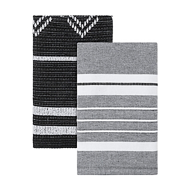 Studio 3B&trade; Stitched Lines Chambray Kitchen Towels in Black/White/Grey (Set of 2). View a larger version of this product image.