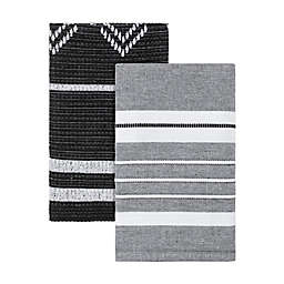 Studio 3B™ Stitched Lines Chambray Kitchen Towels in Black/White/Grey (Set of 2)