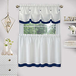 MyHome Lana 24-Inch Window Curtain Tier Pair and Valance in Navy