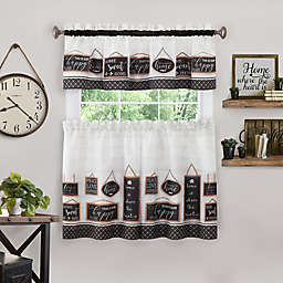 MyHome Modern Farmhouse 3-Piece 24-Inch Window Curtain Tier and Valance Set in Black