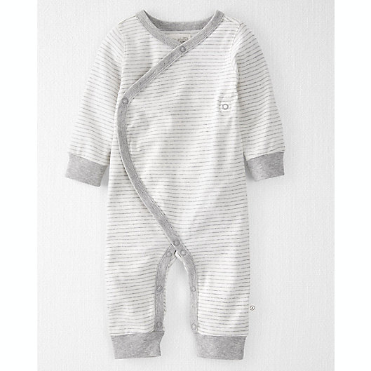 Alternate image 1 for carter's® Preemie Stripe Organic Cotton Wrap Sleep & Play in White/Grey