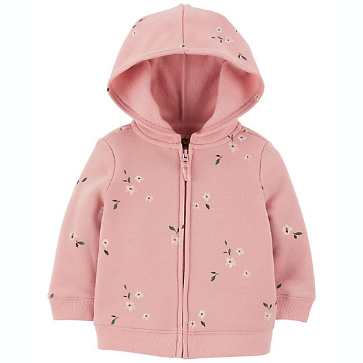 Alternate image 1 for carter's® Size 18M Zip-Up Floral Fleece Hoodie in Pink