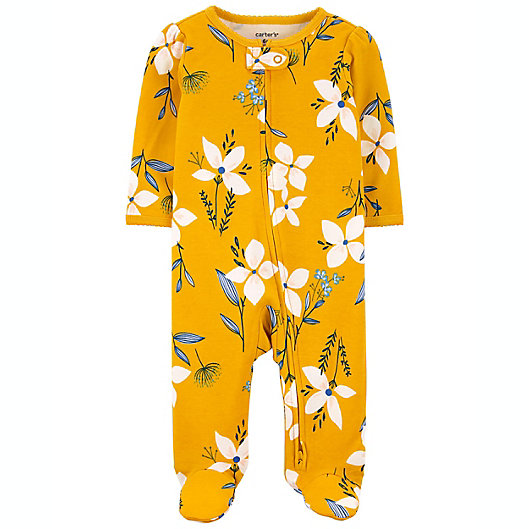Alternate image 1 for carter's® Floral 2-Way Zip Cotton Sleep & Play in Mustard