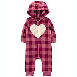 carter's® Newborn Heart Plaid Zip-Up Fleece Jumpsuit in Red