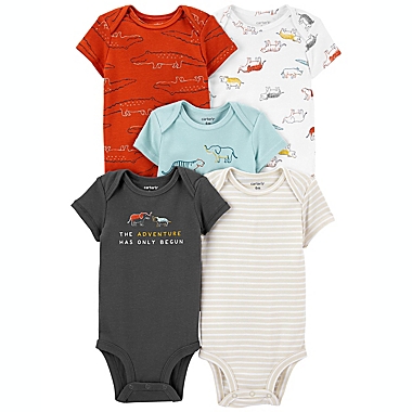 carter&#39;s&reg; Newborn 5-Pack Wild Animals Short Sleeve Bodysuits in White. View a larger version of this product image.