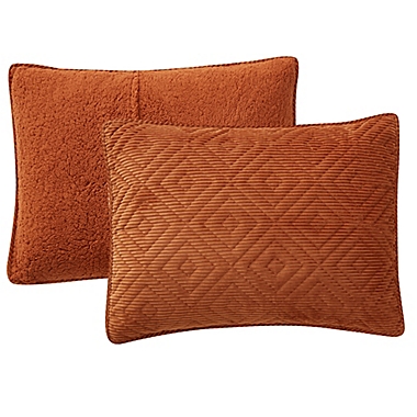 Bearpaw Camilia Diamond Corduroy Sherpa 3-Piece Full/Queen Quilt Set in Rust. View a larger version of this product image.