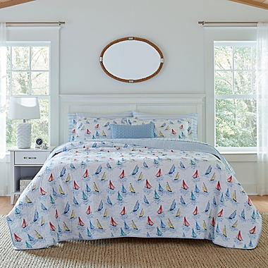 Laura Ashley&reg; Ahoy Reversible Quilt Set in Bright Blue. View a larger version of this product image.