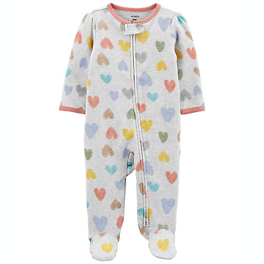 Alternate image 1 for carter's® Size 9M Heart 2-Way Zip Cotton Sleep & Play in Grey/Multi