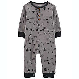 carter's® Size 9M Camping Print Henley Jumpsuit in Grey