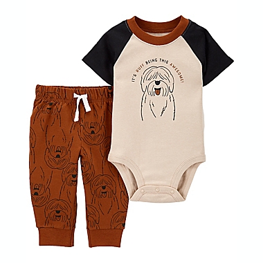 carter&#39;s Newborn 2-Piece Dog Bodysuit &amp; Pant Set in Brown/Ivory. View a larger version of this product image.