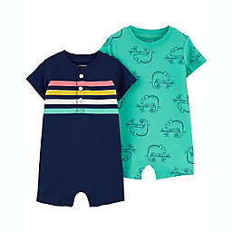carter's® Size 9M 2-Pack Iguana Rompers in Navy