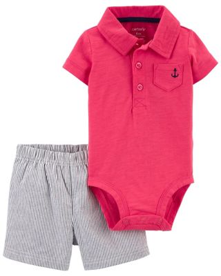 carter&#39;s&reg; Size 12M 2-Piece Polo Bodysuit and Short Set in Red