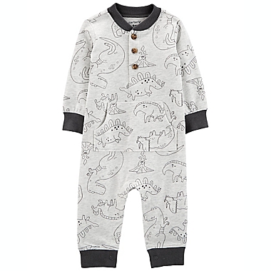 carter&#39;s&reg; Dinosaur Henley Jumpsuit in Grey. View a larger version of this product image.