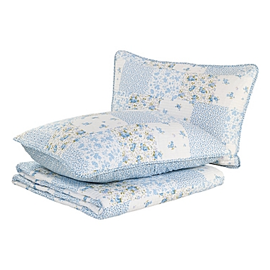 Laura Ashley&reg; Kenna 3-Piece Reversible Full/Queen Quilt Set in Pastel Blue. View a larger version of this product image.
