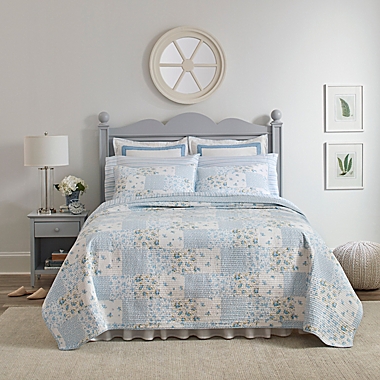 Laura Ashley&reg; Kenna Reversible Quilt Set in Pastel Blue. View a larger version of this product image.