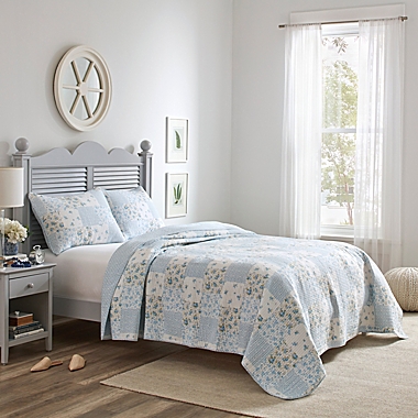 Laura Ashley&reg; Kenna 2-Piece Reversible Twin Quilt Set in Pastel Blue. View a larger version of this product image.