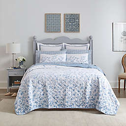 Laura Ashley® Flora 3-Piece Reversible King Quilt Set in Blue